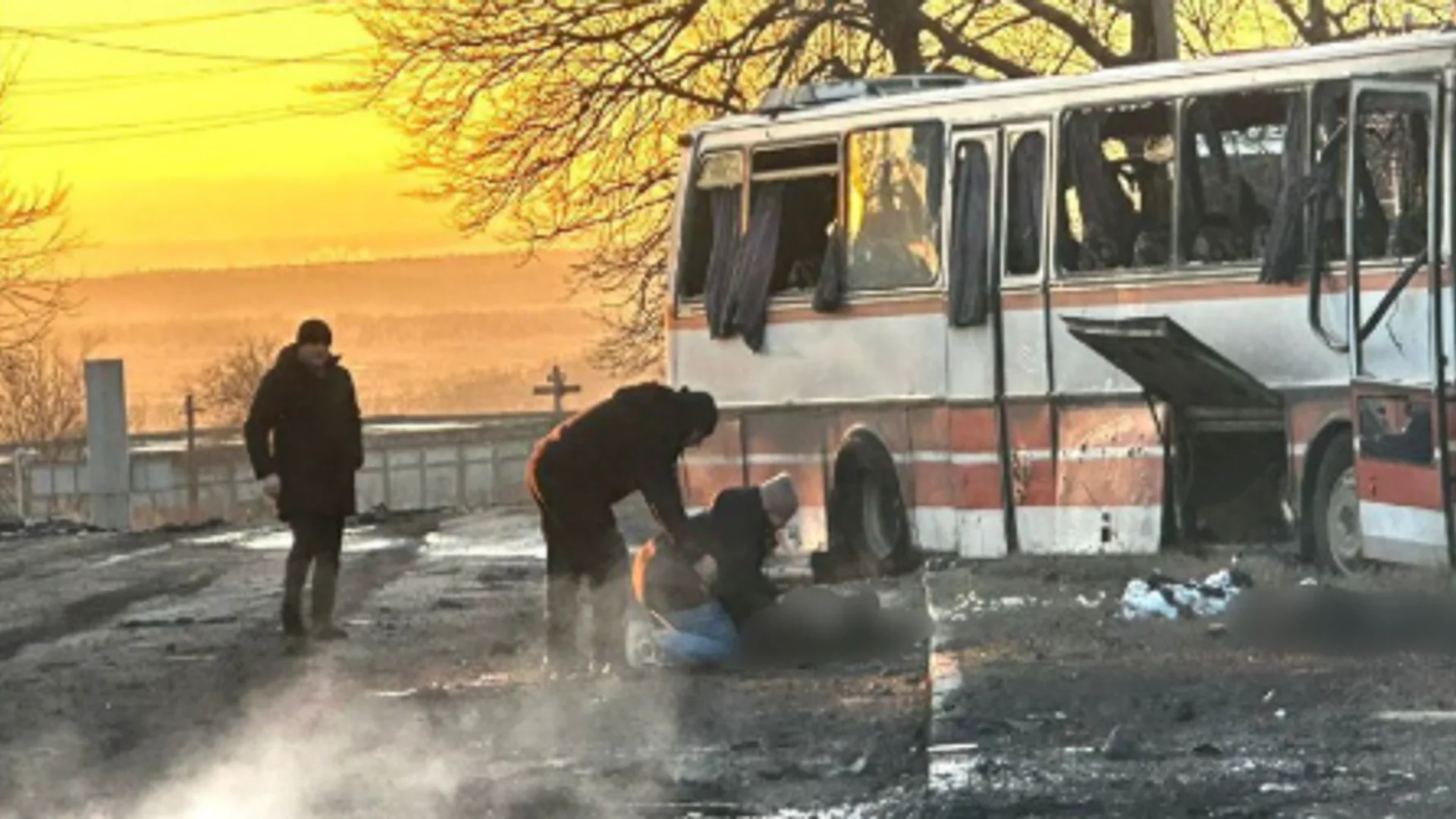 Russian drone strike on bus in Ukraine kills 15