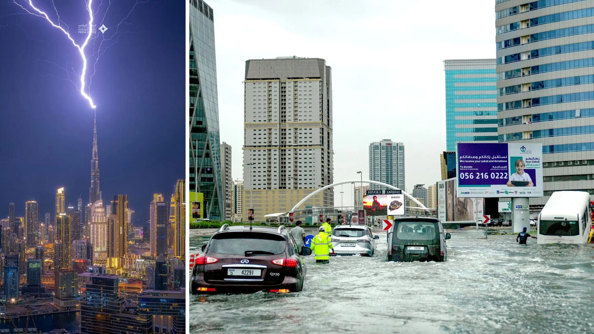 Burj Khalifa hit by lightning as Dubai suffers flooding after storms and heavy rainfall